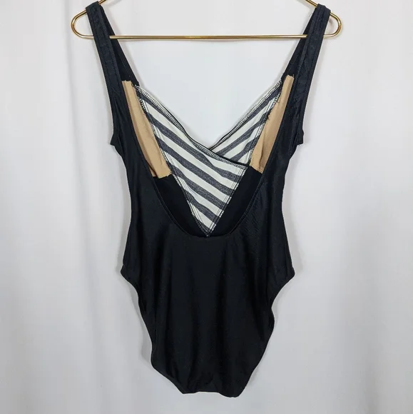 Vintage Black White Striped Bathing Suit Swimsuit One Piece Mod Retro Sz 11/12 - Picture 2 of 7